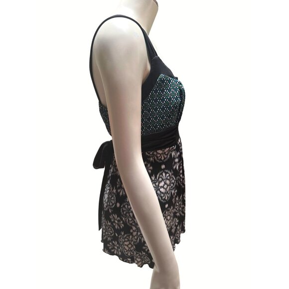 CCC Black White Green SwimSuit Abstract Coverup Tankini Swimwear Dress Size Smal - Picture 4 of 6
